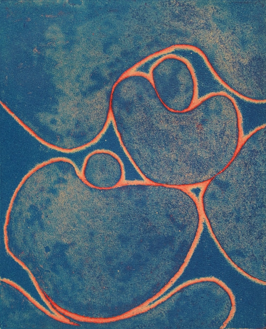 Alan Koslin (American), abstract colour lithograph, 'Seeds of silence', limited edition 24/100, indistinctly signed, 21 x 18cm. Condition - poor to fair